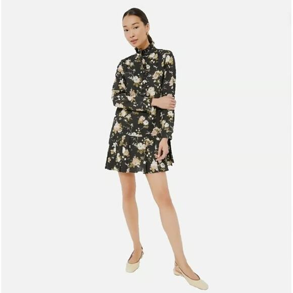 New Tuckernuck Midnight Garden Dress Black Button Front Pleated Skirt Sz M - Picture 1 of 11